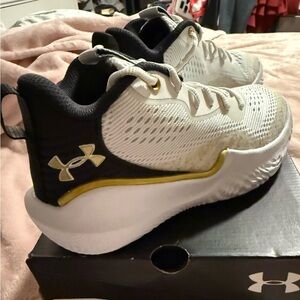 Under Armour Womens White, Black and Gold Athletic Sneakers - New